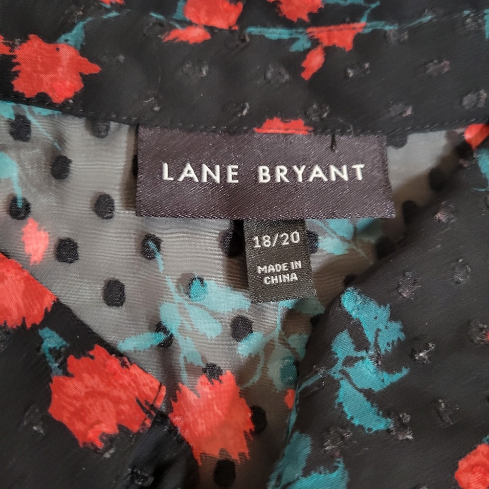 Lane Bryant Floral Blouse Size 18-20 Black Long Sleeve Sheer Button Boho 1180 - Picture 4 of 6